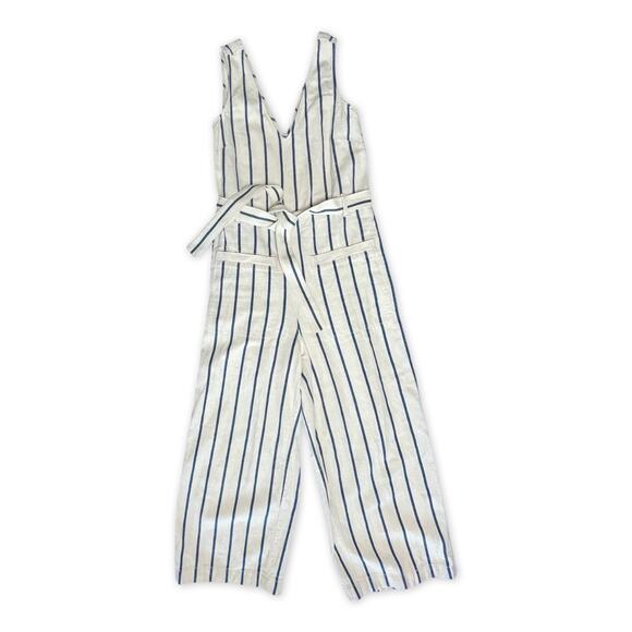 Madewell Y2K Wide Leg Jumpsuit S Vintage Pinstripe Linen Blend Belted - Picture 3 of 12